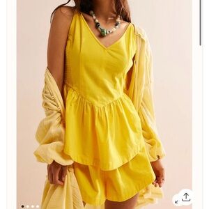 Free People Talking Tropical Yellow Tank & Short Set Size XS